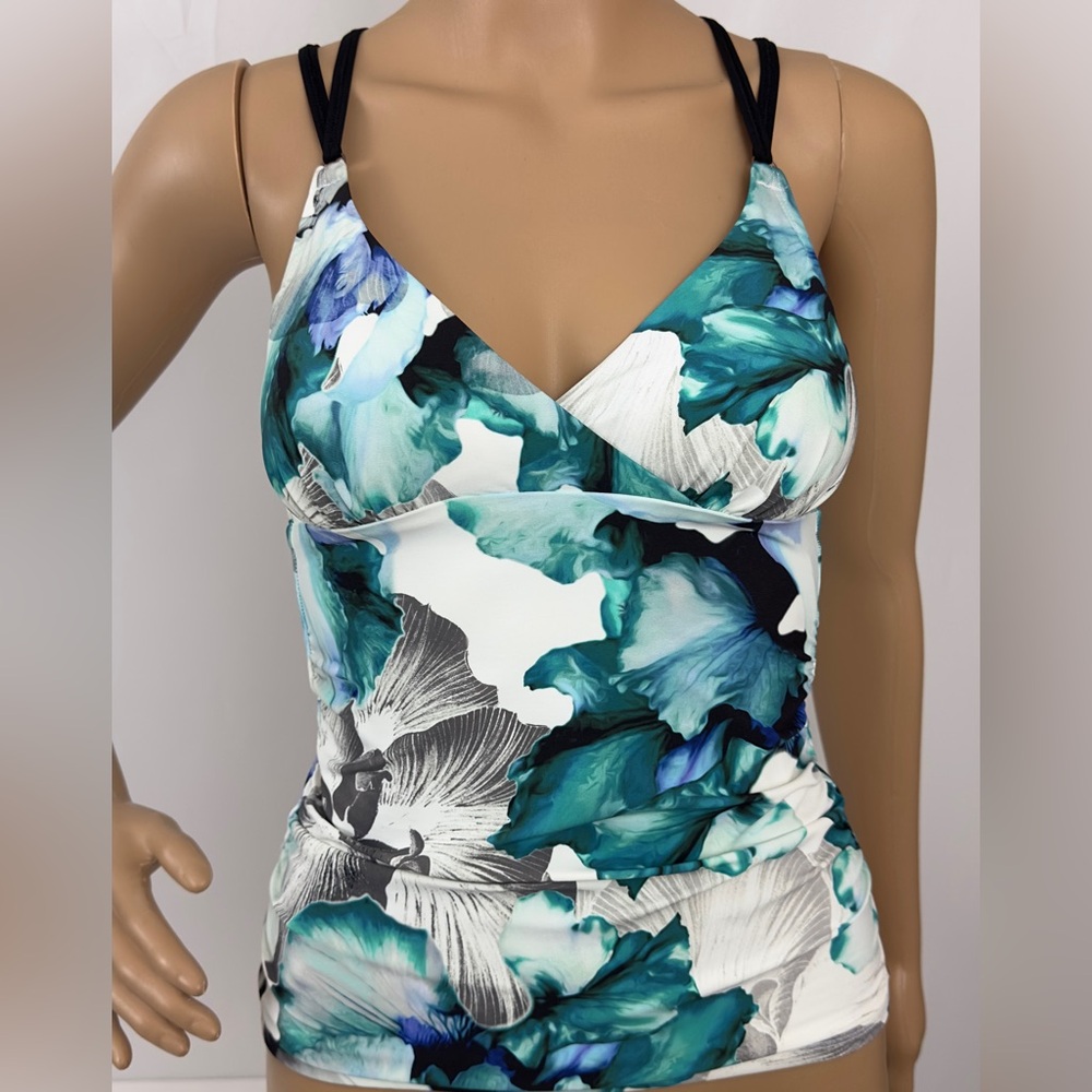 CALIA by Carrie Underwood Floral Bikini Top - Teal and Black